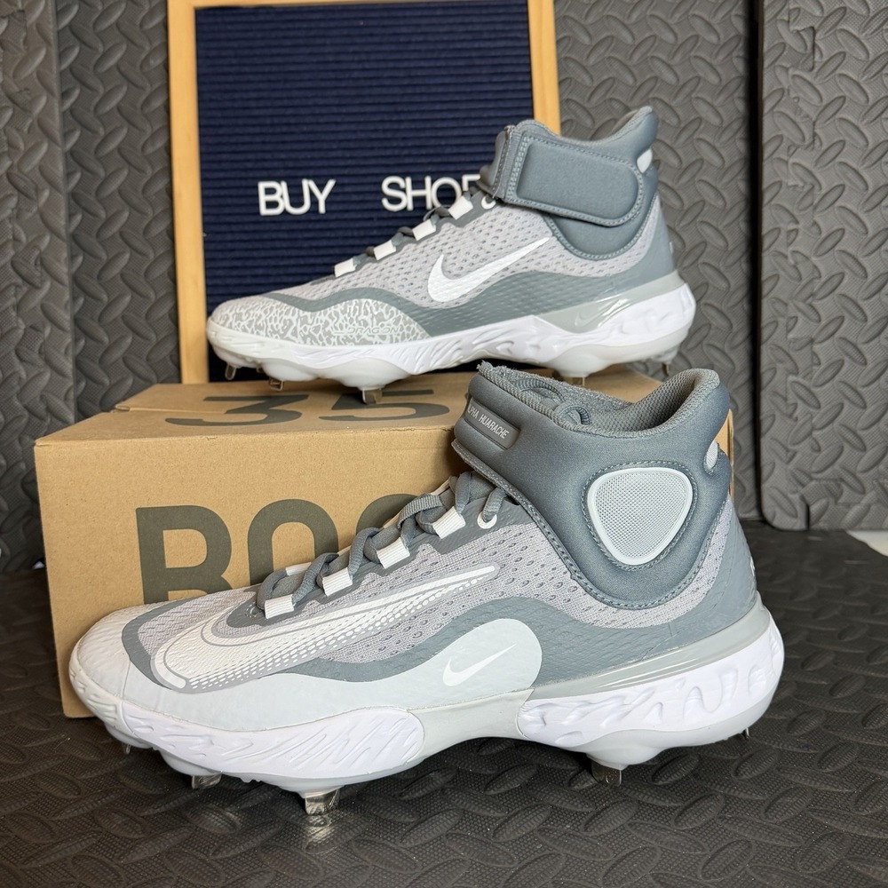 Nike Alpha Huarache Elite 4 Mid Metal Baseball Cleats Gray DJ6520-012‎ Size 7.5